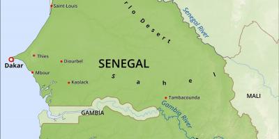 Kaart van die fisiese kaart van Senegal