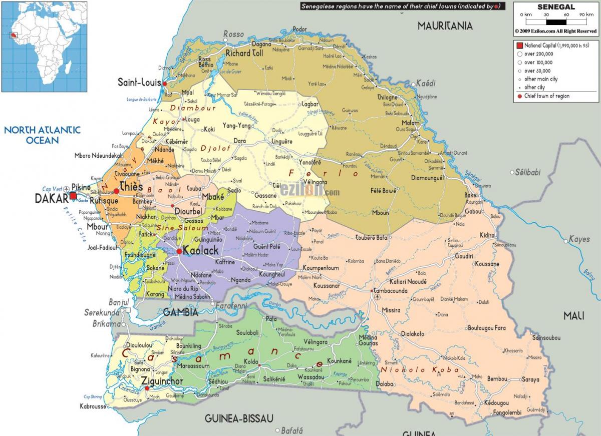 Senegal land in die wêreld kaart