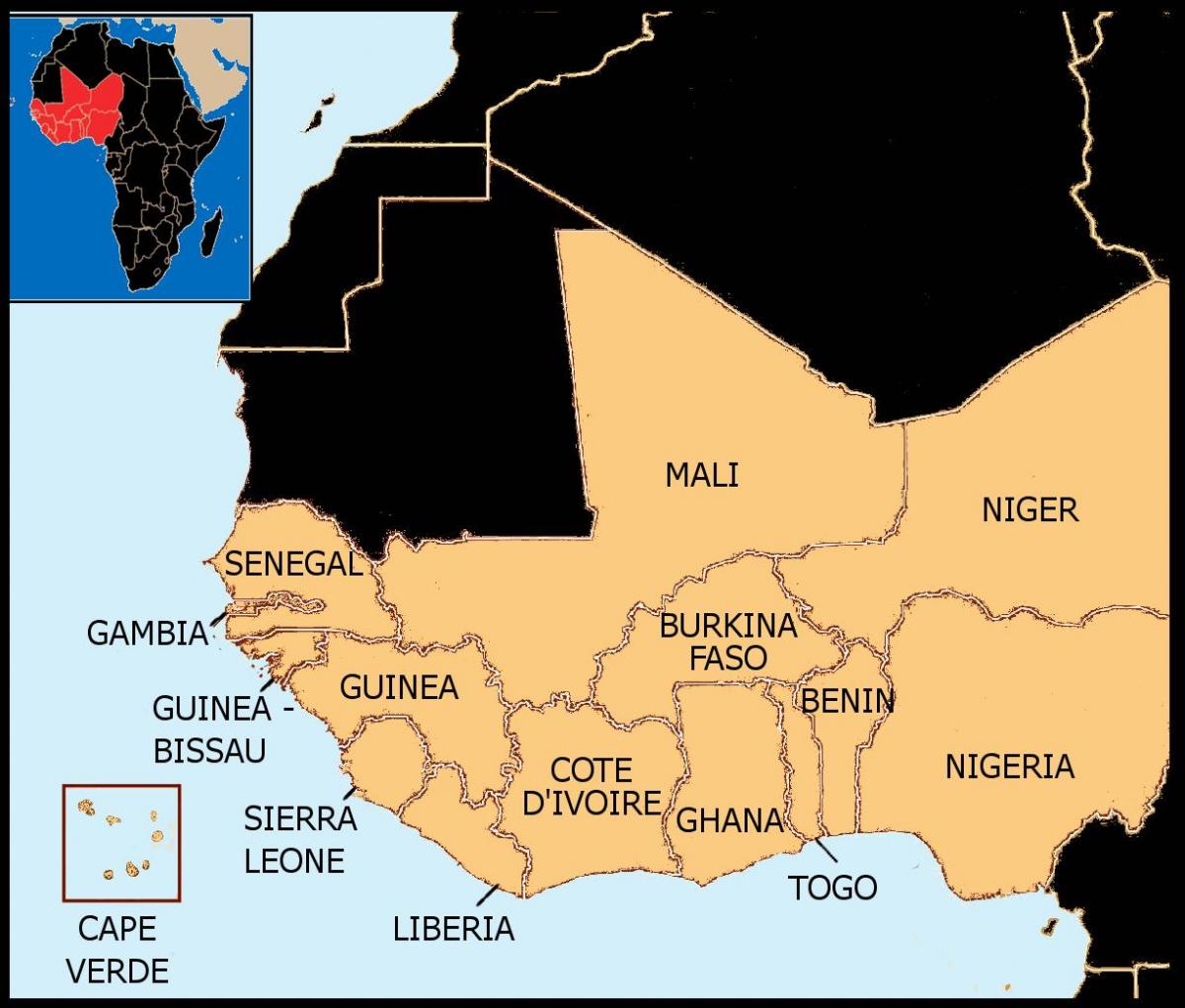 kaart van Senegal kaart wes-afrika