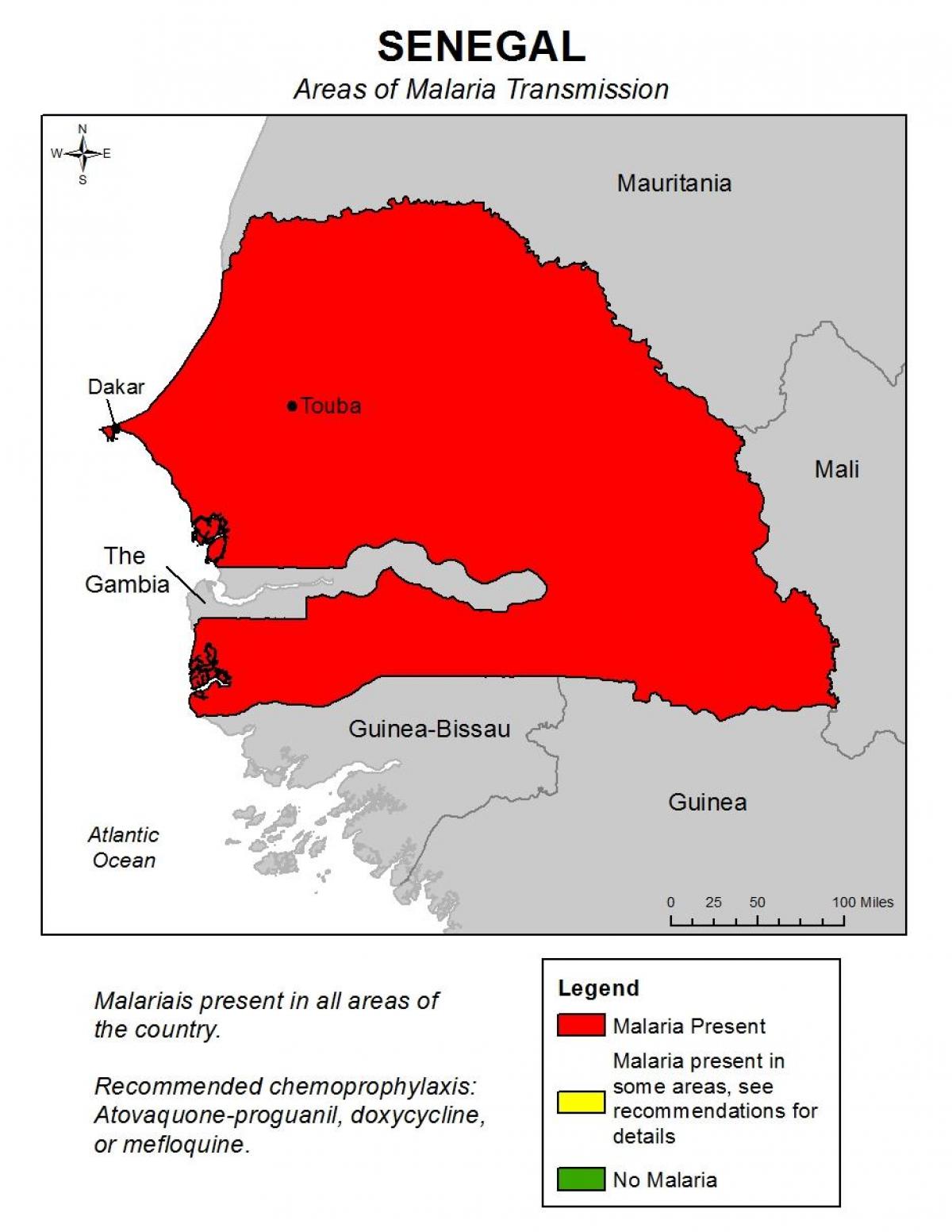 kaart van Senegal malaria