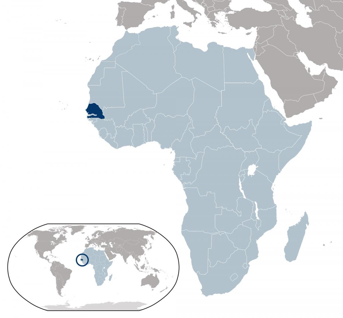 kaart van Senegal plek op die wêreld