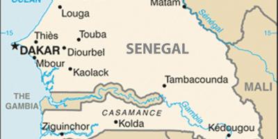Kaart van Senegal en die omliggende lande